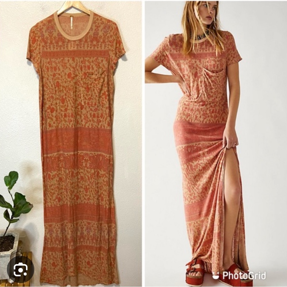 Free People Red and Tan Maxi Dress